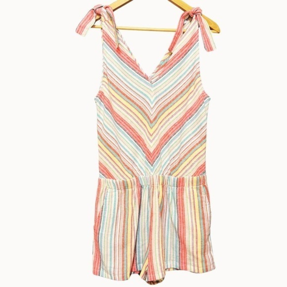 4our‎ Dreamers Women Linen Blend Chevron Romper Small Beach Resort Summer Cruise